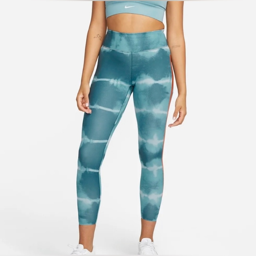 Nike ONE LUXE Leggings Womens Large Dri FIT Mid Rise Training Ash Green Printed